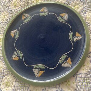 Sailboat pottery plate blue and green with sailboats super cute